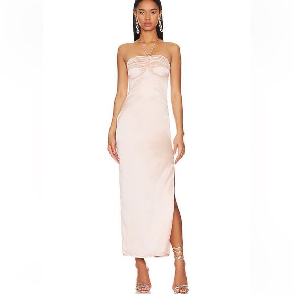 NWT More To Come Giovana Maxi Dress in Champagne pink midi satin Revolve XS - Picture 1 of 10